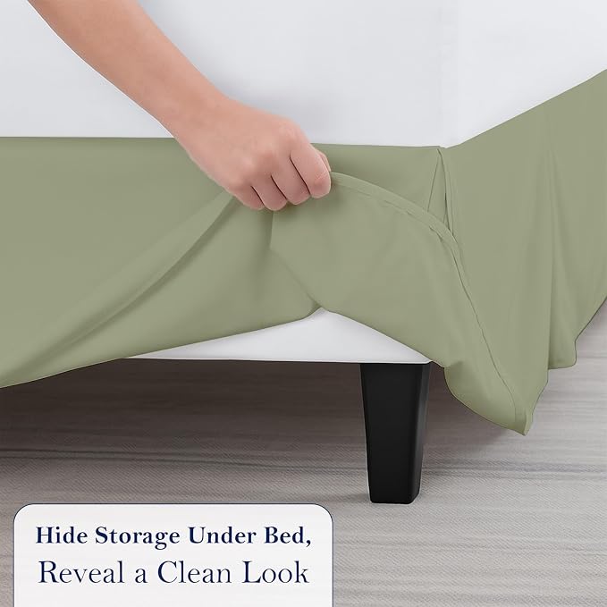 Twin Bed Skirt, Luxury 12 Inch Drop Sage Pleated Bed Skirt, Double Brushed - Image 5