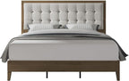 Jocisland Wood Full Size Bed Frame, Tall Upholstered Tufted Headboard, Solid - Image 9