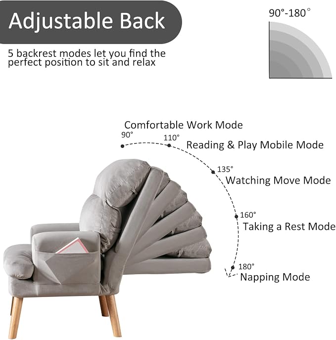 INZOY Accent Chairs with Ottoman, Velvet Fabric Armchair with Ottoman - Image 3