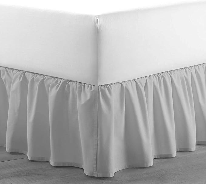 Light Grey Solid Ruffled Bed Skirt Twin-30 Inch Drop Split Corner, Microfiber - Image 4