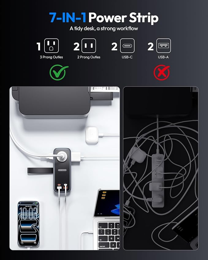 NTONPOWER 100W GAN Ultra Travel Power Strip, 7-in-1 USB C Charging Station - Image 3