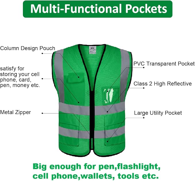 BeautyWill Custom Logo 10/20 Pack Safety Vest Class2 High Visibility Vest - Image 4