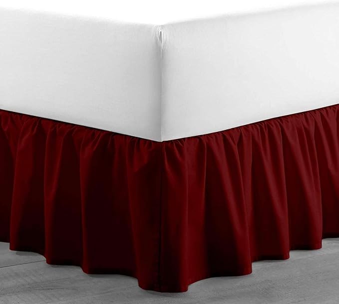 Burgundy Solid Ruffled Bed Skirt Full-21 Inch Drop Split Corner, Microfiber - Image 3