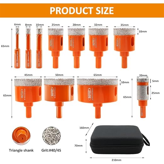 Diamond Core Drill Bit Kit BGTEC Diamond Hole Saw Tile Cutter, Triangle Shank - Image 2