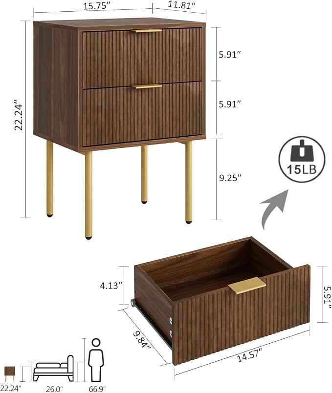 Masupu Night Stand, Mid-Century Modern Bedside Table - Image 2