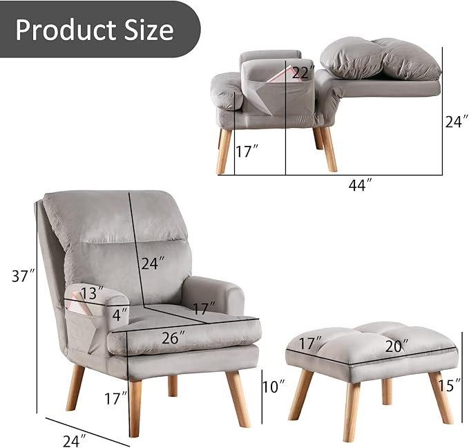 INZOY Accent Chairs with Ottoman, Velvet Fabric Armchair with Ottoman - Image 2