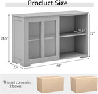 Costzon Sideboard Buffet Cabinet of 2, Wooden Kitchen Storage Cabinet - Image 3