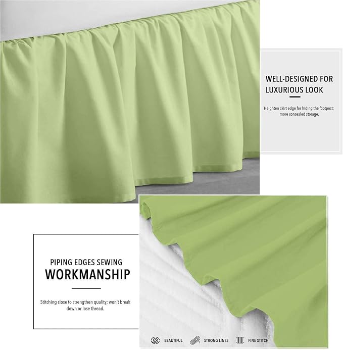 Sage Solid Ruffled Bed Skirt Full-XL-12 Inch Drop Split Corner, Microfiber - Image 3