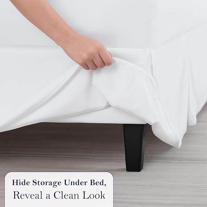 King Bed Skirt, Luxury 18 Inch Drop White Pleated Bed Skirt, Double Brushed - Image 5