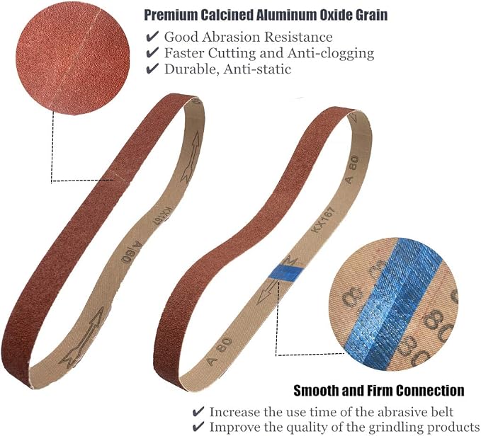 3/8 x 13 Inch Sanding Belts, 8 Each of 40, 240 Grits Aluminum Oxide Sander Belts - Image 3