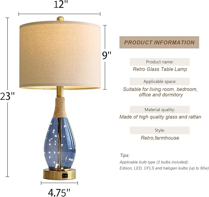 OYEARS 23" Table Lamps for Living Room Set of 2 Bedside Lamps for Night Stands - Image 7