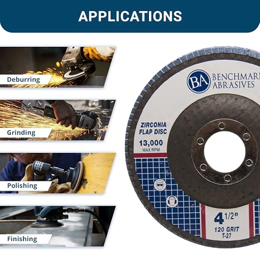 Benchmark Abrasives 4.5" Premium Zirconia Type 27 Flat Flap Discs Grinding - Image 4