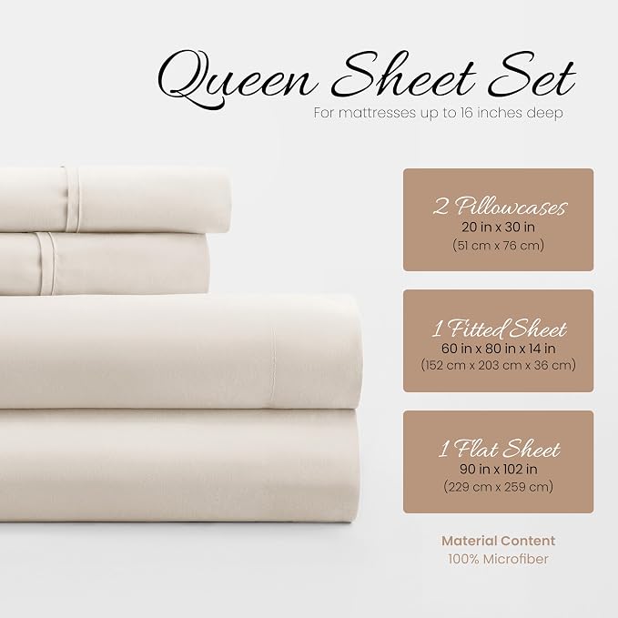 Linen Market Double-Brushed Microfiber Queen Sheet Set 4 Piece – Oeko-TEX - Image 2