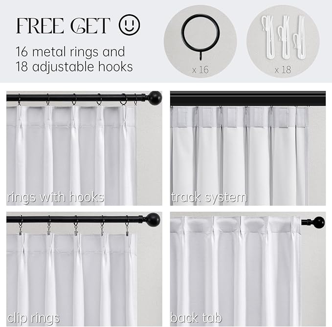 Topfinel White 100% Blackout Curtains 84 Inch Long 2 Panels Set, Pinch Pleat - Image 3