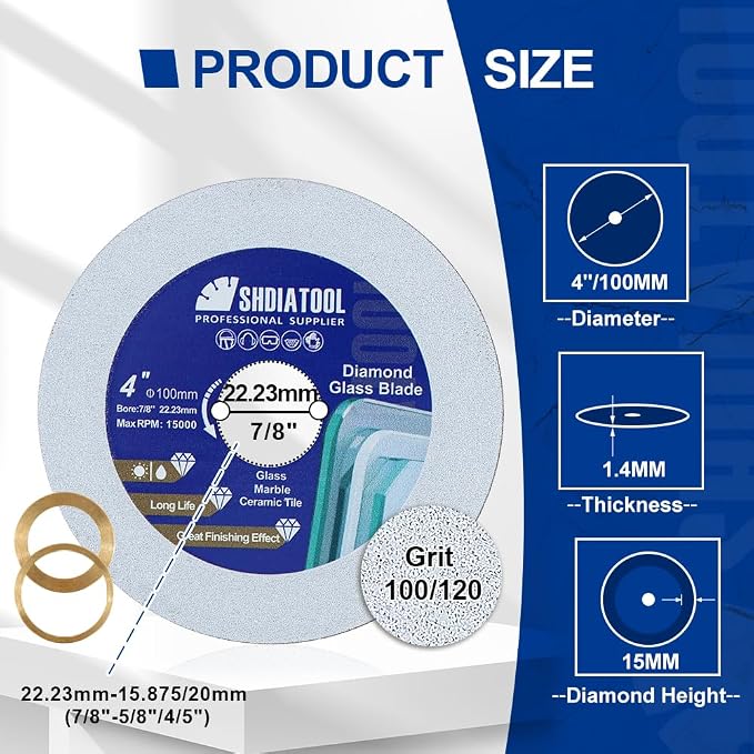 SHDIATOOL Diamond Glass Cutting Disc 4-Inch Saw Blade, Ultra-Thin Cut Off Wheel - Image 2