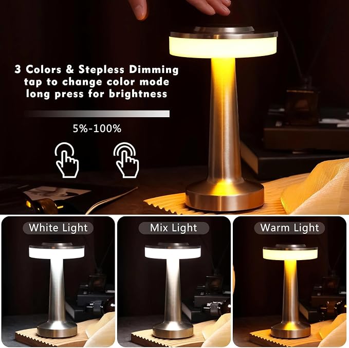 VIHOSE Cordless Table Lamps LED Portable Rechargeable Table Lamp - Image 4