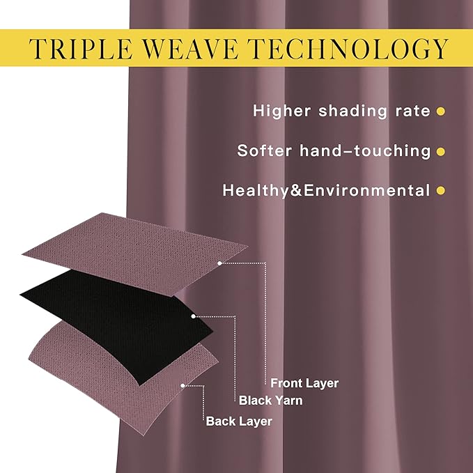 NICETOWN Dry Rose Blackout Curtains 84 inch Length 2 Panels, Grommet Thermal - Image 3