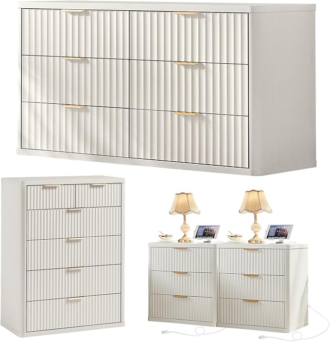 LEYAOYAO Fluted Dressers & Nightstand Set of 4, Wood 48" Wide Dresser & 42" by LEYAOYAO-Findtheshiningpointofyourideallife%EF%BC%81