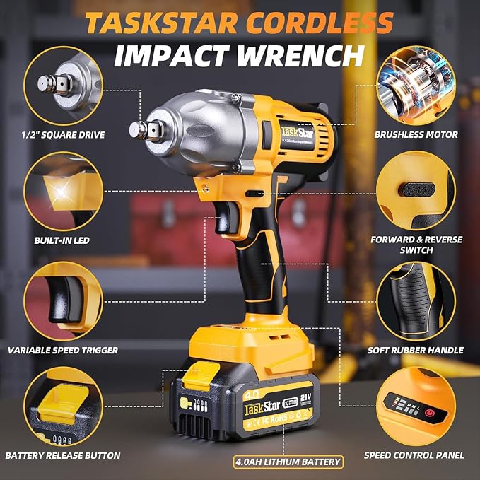 Cordless Impact Wrench 1/2 Inch, 1200N·m Brushless High Torque Impact Gun - Image 9