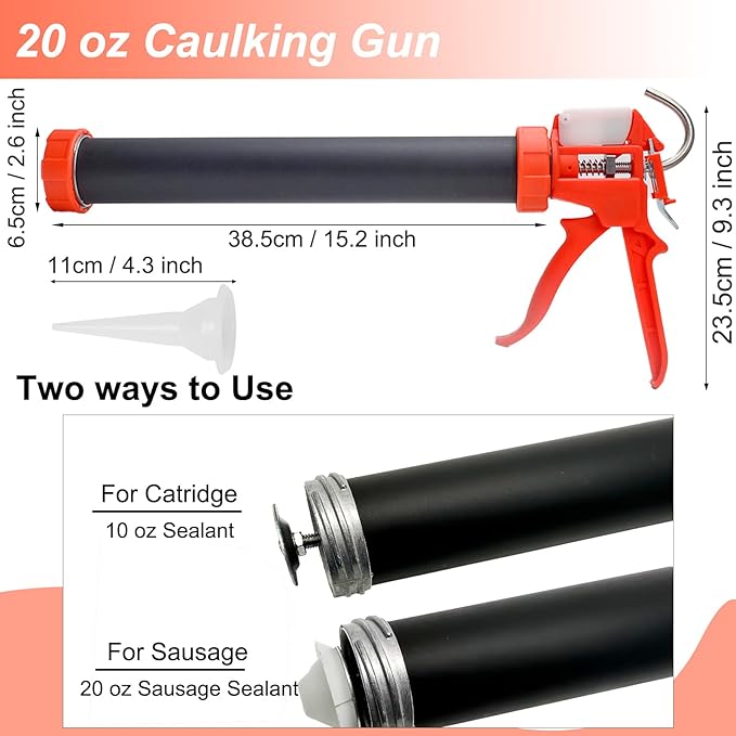 Sausage Caulking Gun Kit, 20 oz Sausage Foil Pack / 10 oz Cartridge Convertible - Image 2