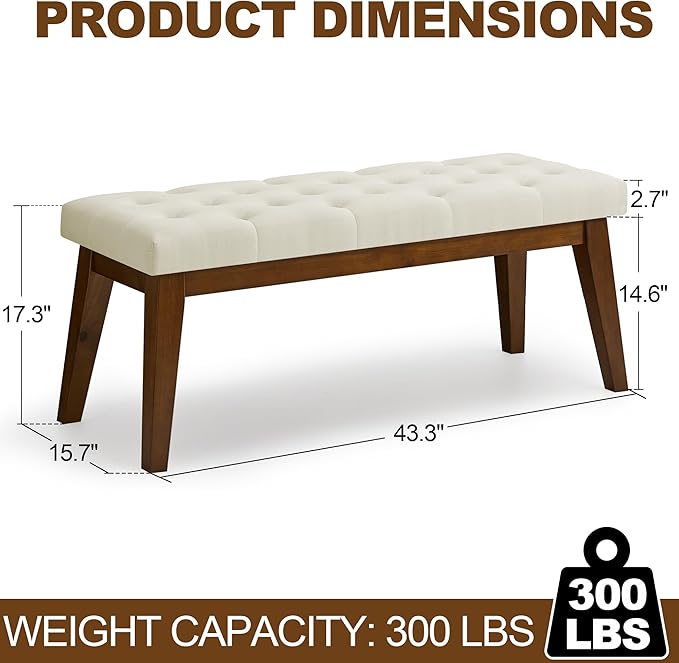 43.5'' Linen Bedroom Bench, Upholstered End of Bed Bench - Image 2