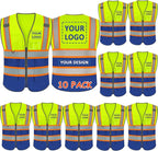BeautyWill Custom Logo 10/20 Pack Safety Vest Class2 High Visibility Vest by BeautyWill