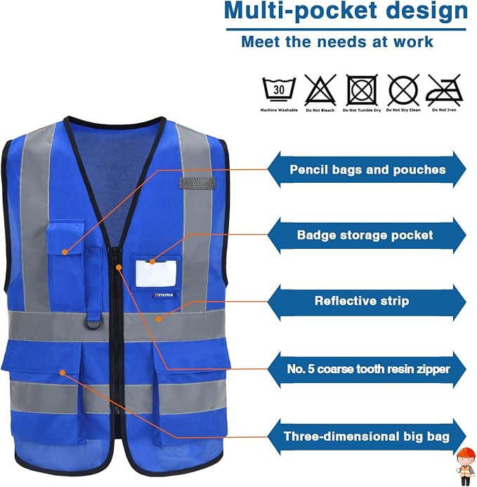 A-SAFETY Blue safety vests Reflective Safety Vest Hi Vis Bright Neon Color - Image 4