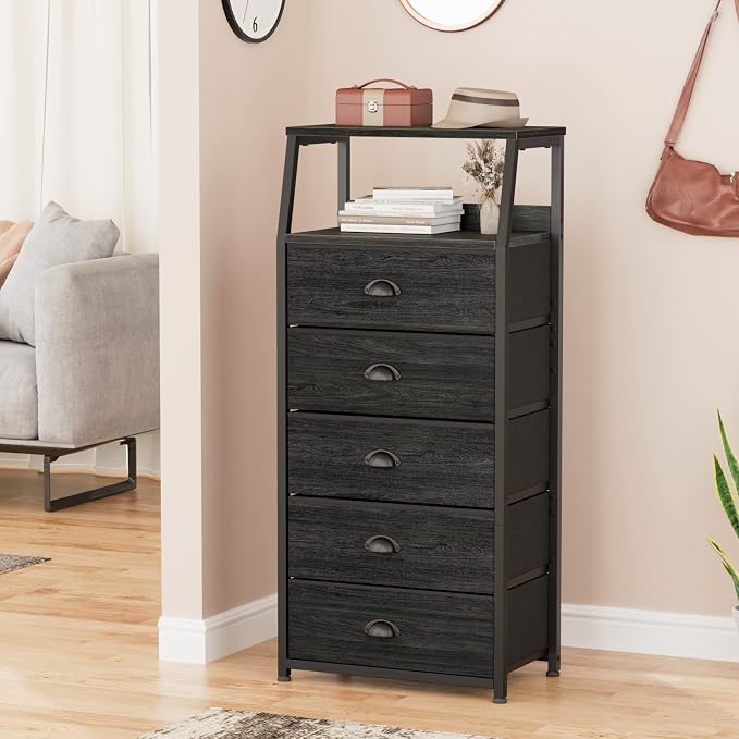 Furnulem Black Dresser with 5 Drawers, Vertical Storage Tower Fabric Dresser - Image 8