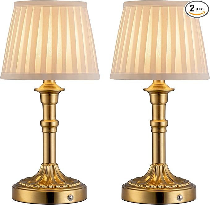 KDG Cordless Portables Table Lamp Set of 2, LED Fabric Shade Small Desk Lamps by KDG