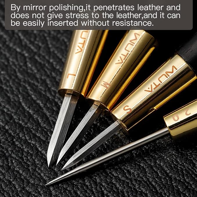 WUTA Shape Leather Craft Diamond Stitching Awl Ebony Blackwood Handle Sewing - Image 3