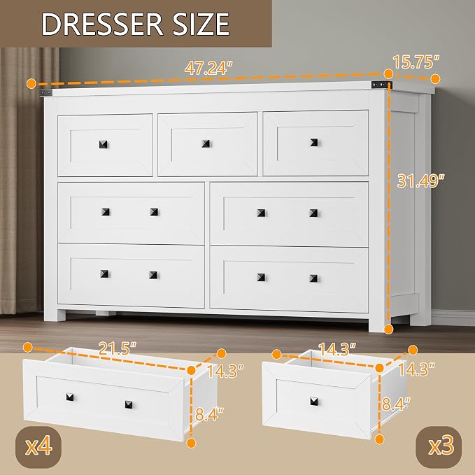 7-Drawer Dresser, Modern Wooden Storage Chest of Drawers, Dresser TV Stand - Image 2
