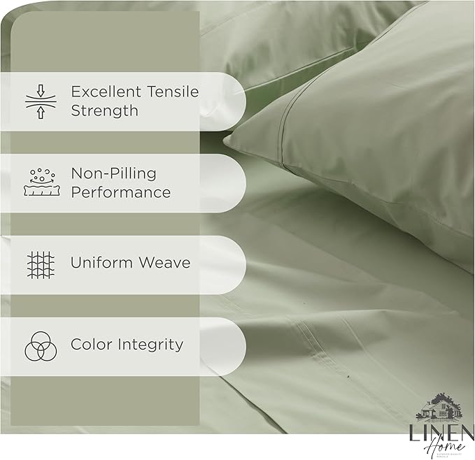 Linen Home 100% Cotton Percale Sheets Twin XL Size, Deep Pocket, 3 Pieces Set - Image 2