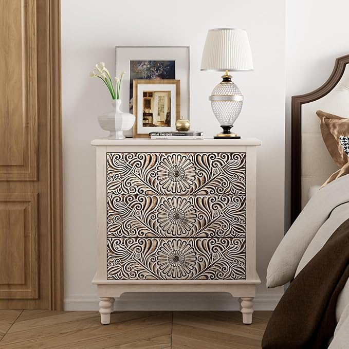 COSIEST Bedside Table Set of 2, Wood Nightstand 3 Drawers, Farmhouse End Table - Image 4