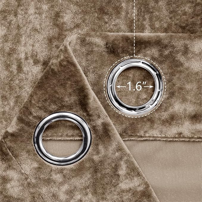 SMILETIME Amber Beige Crushed Velvet Curtains 52x84 inch Luxurious Thermal - Image 3
