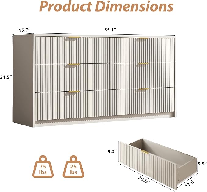 3-Piece Dresser Bedroom Set, 6 Drawer Dresser & 2 Drawer Nightstands - Image 3