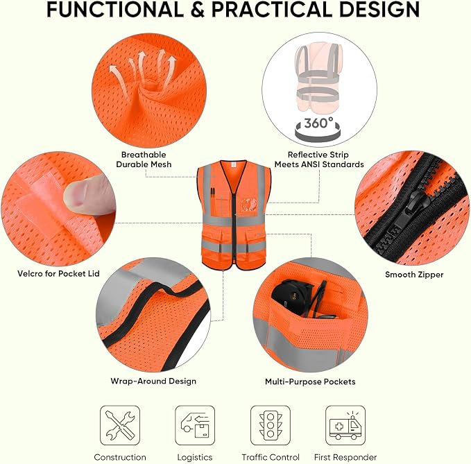 TICONN Reflective Safety Vest High Visibility Class II Mesh Vest - Image 2