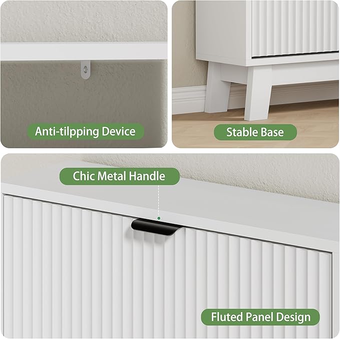 Shoe Cabinet with 3 Flip Drawers, Hidden Slim Wooden Shoe Rack Cabinet - Image 4