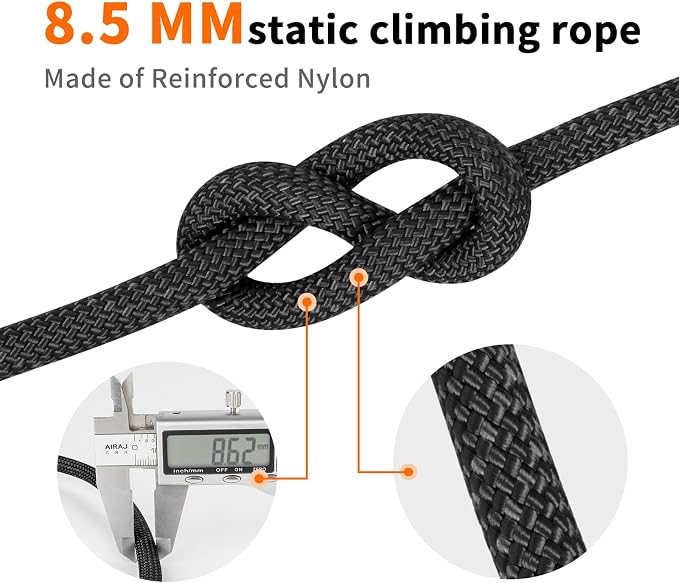 AOLEBA 8.5mm Static Climbing Rope, Outdoor Rock Climbing Ropes, Heavy Duty - Image 6