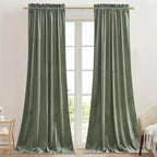 StangH Sage Green Nursery Curtains 90 inches Long Living Room Velvet Thermal by StangH
