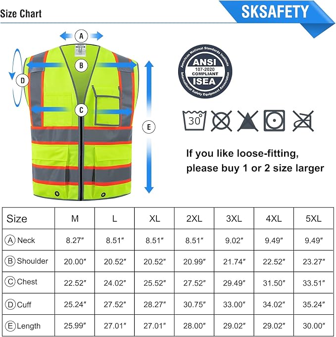 SKSAFETY 10 Pockets Safety Vest, Class 2 High Visibility Security - Image 7