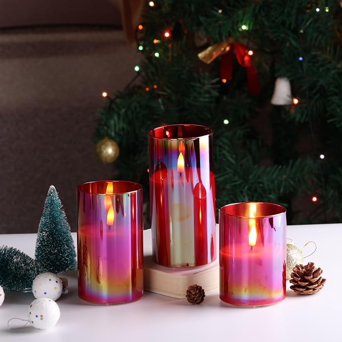 Eywamage Red Glass Flameless Pillar Candles - Image 8