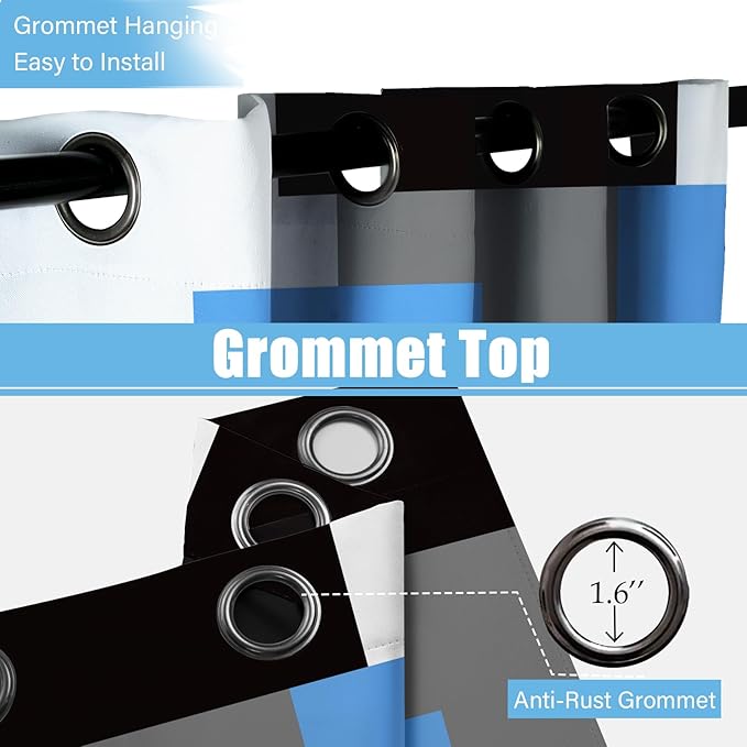 Light Blue 100% Blackout Curtains 45 inch Length 2 Panels Set White Grey Modern - Image 7