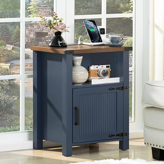 Joaxswe Night Stand with Charging Station and USB Port, 18 Inch Farmhouse by Joaxswe