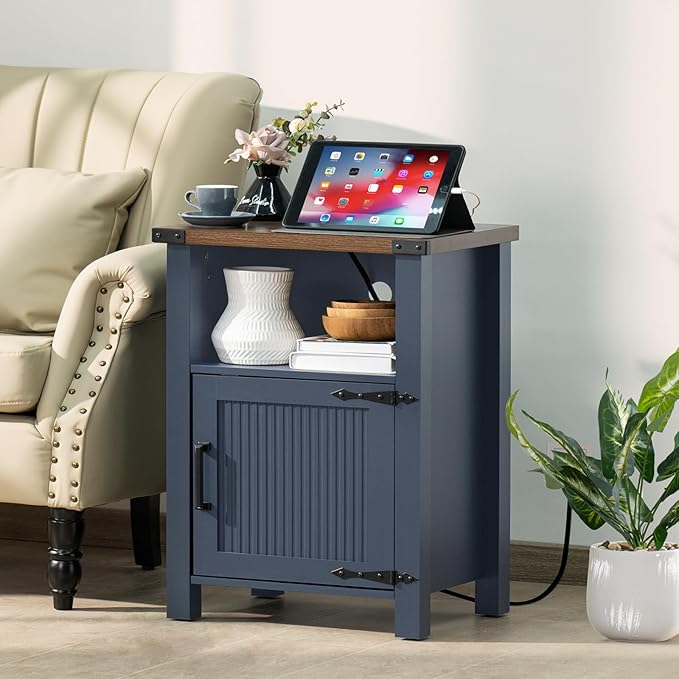 Joaxswe Night Stand with Charging Station and USB Port, 18 Inch Farmhouse - Image 3