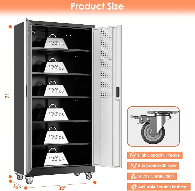 Aobabo 71" H×32" W×16" D Metal Storage Cabinet - Image 3