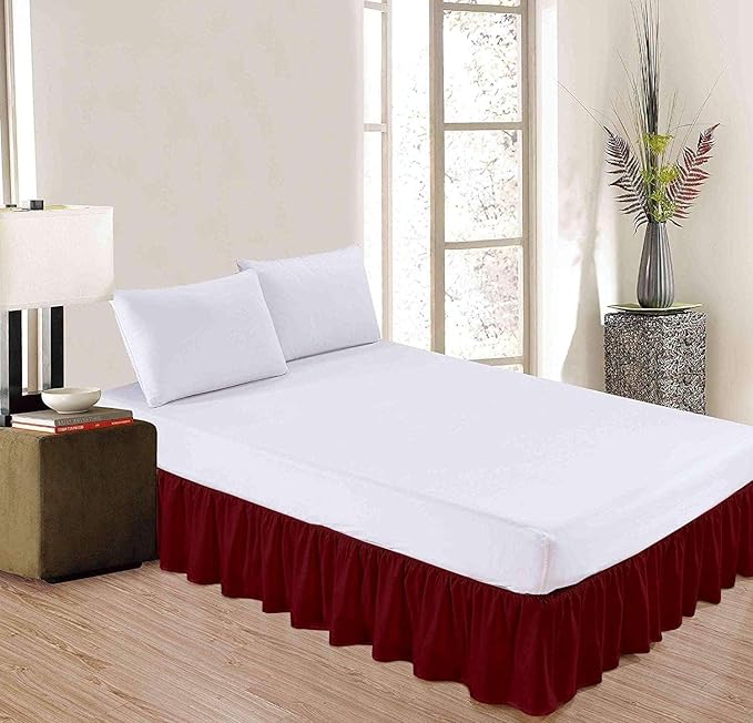 Burgundy Solid Ruffled Bed Skirt Full-21 Inch Drop Split Corner, Microfiber - Image 2