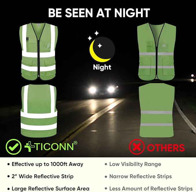 TICONN Reflective Safety Vest High Visibility Class II Mesh Vest - Image 3
