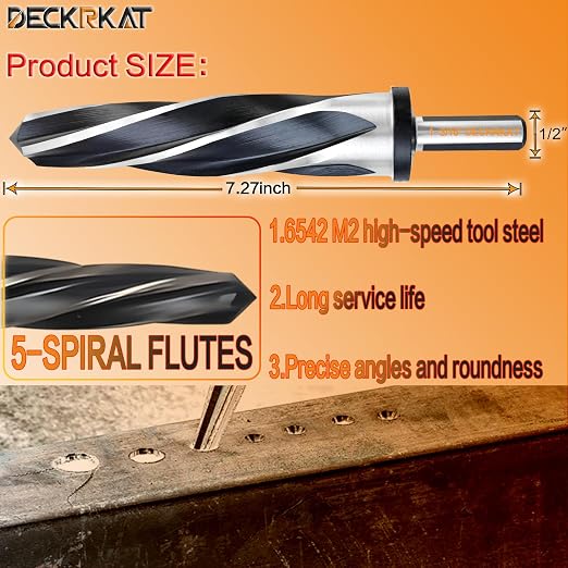 1-3/16" Reamer Drill Bit for Metal, M2 HSS Taper Reamer for Steel, Plastic to - Image 2