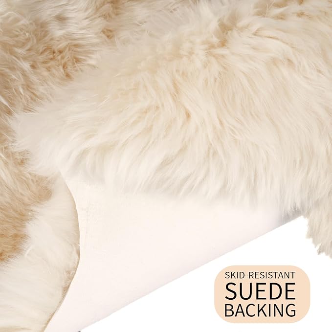 Premium Champagne Sheepskin Rug Genuine Double 2x6ft Pelt Fluffy Fur Rug - Image 4