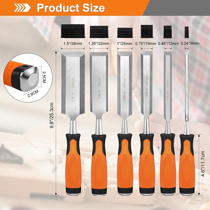 KINGBRO 6 Pcs Wood Chisel Sets, Wood Chisels - Image 2